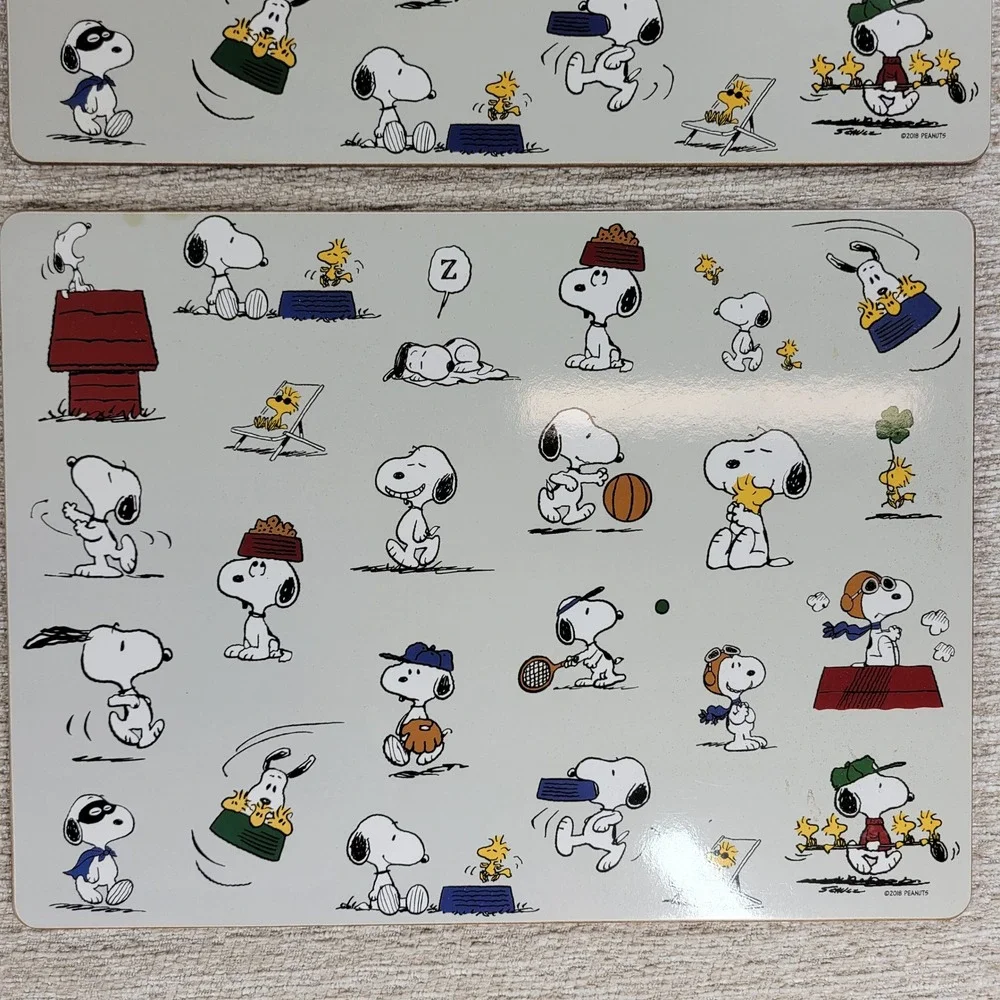 Pottery Barn Kids Peanuts Snoopy Woodstock Placemats 2018 Cork Back Set of 4